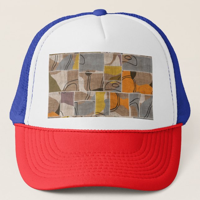 Patchwork collage, quilt mix pattern trucker hat (Front)