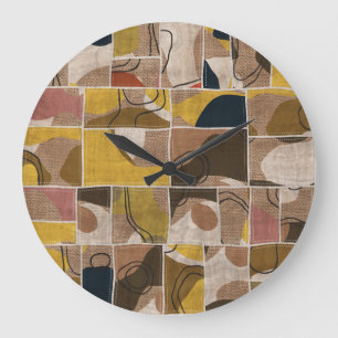 Patchwork collage quilt: mixed print. large clock