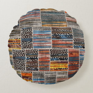 Patchwork Collage: Quilt Pattern Extravaganza Round Cushion