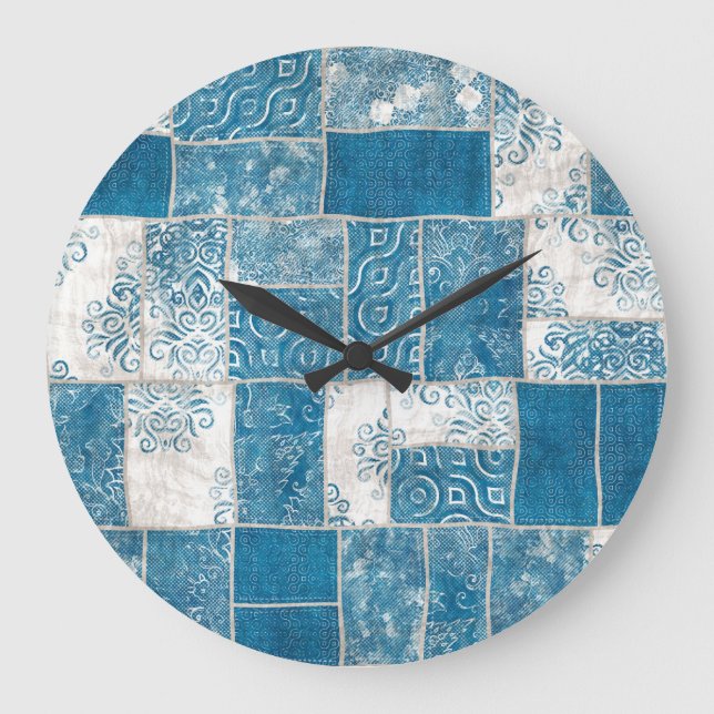 Patchwork Collage: Quilt Pattern Mix Large Clock (Front)