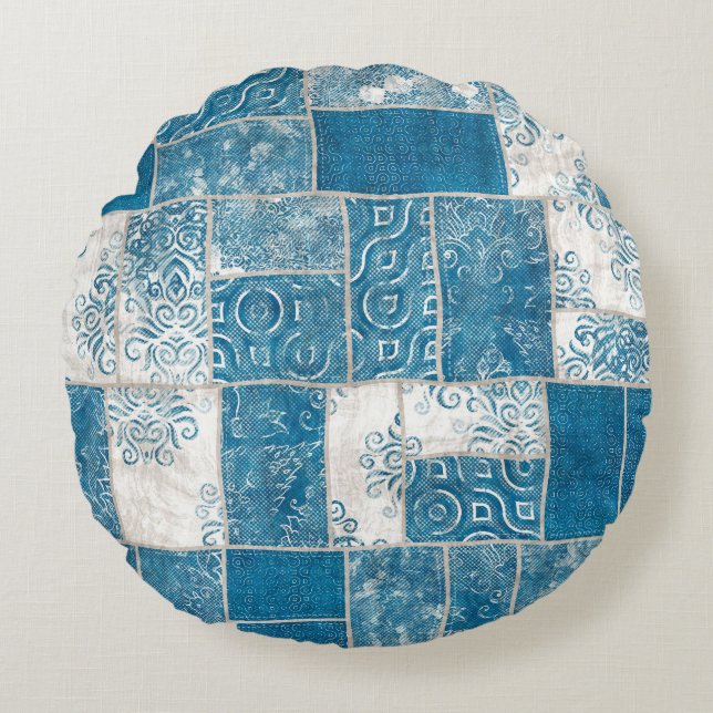 Patchwork Collage: Quilt Pattern Mix Round Cushion (Front)