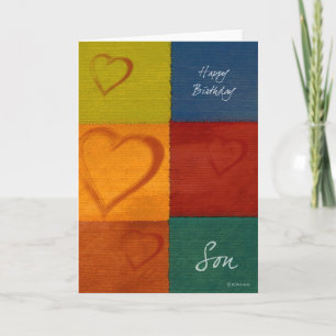 Patchwork Colors and Hearts Son's Birthday Card