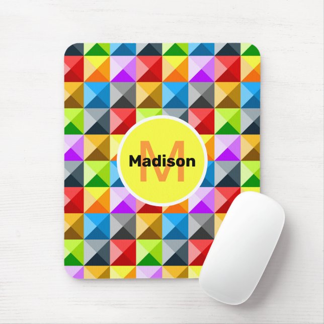 Patchwork Colourful geometric pattern Monogram Mouse Pad (With Mouse)