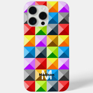 Patchwork Colourful geometry retro pattern Monogra iPhone 15 Pro Max Case