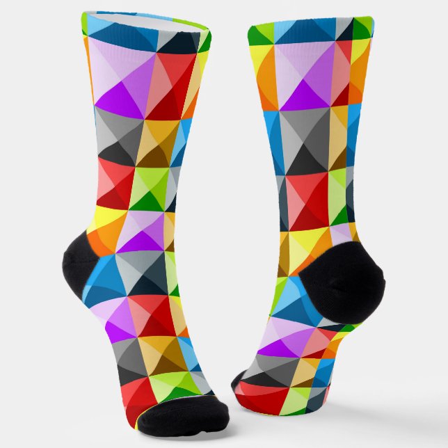 Patchwork Cool Colourful triangle geometric patter Socks (Angled)