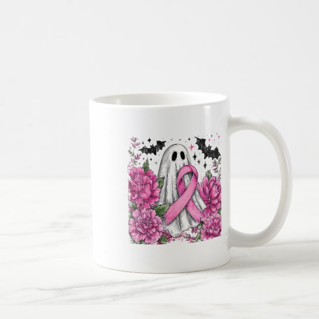 Patchwork Coquette Bow Breast Cancer Ghost Hallowe Coffee Mug (Right)