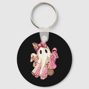 Patchwork Coquette Bow Breast Cancer Ghost Hallowe Key Ring