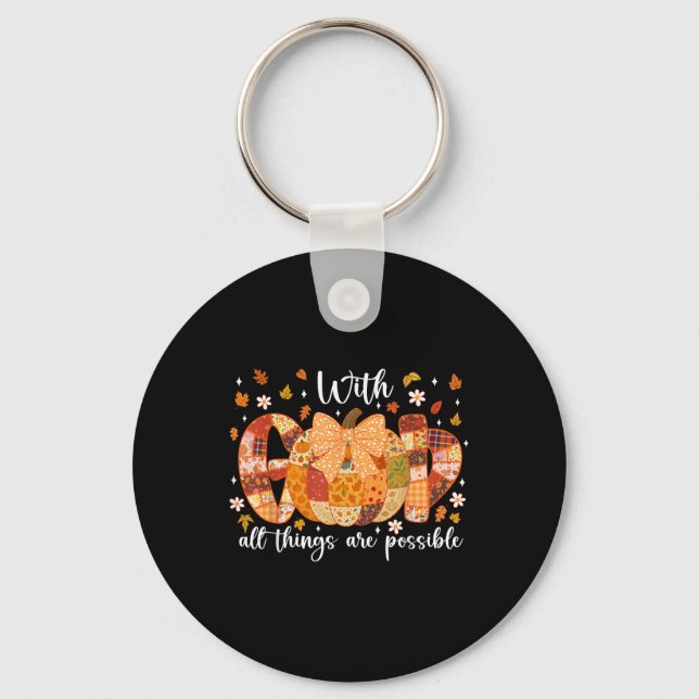Patchwork Coquette Pumpkin With God All Things Are Key Ring (Front)