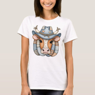 Patchwork Cow with Cowboy Hat – Rustic Farmhouse T-Shirt