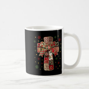 Patchwork Cross Christian Christmas Coquette Bow  Coffee Mug