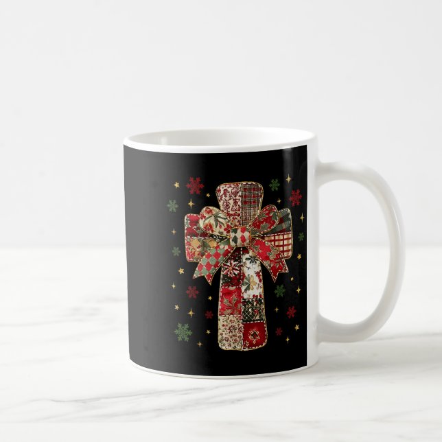 Patchwork Cross Christian Christmas Coquette Bow  Coffee Mug (Right)