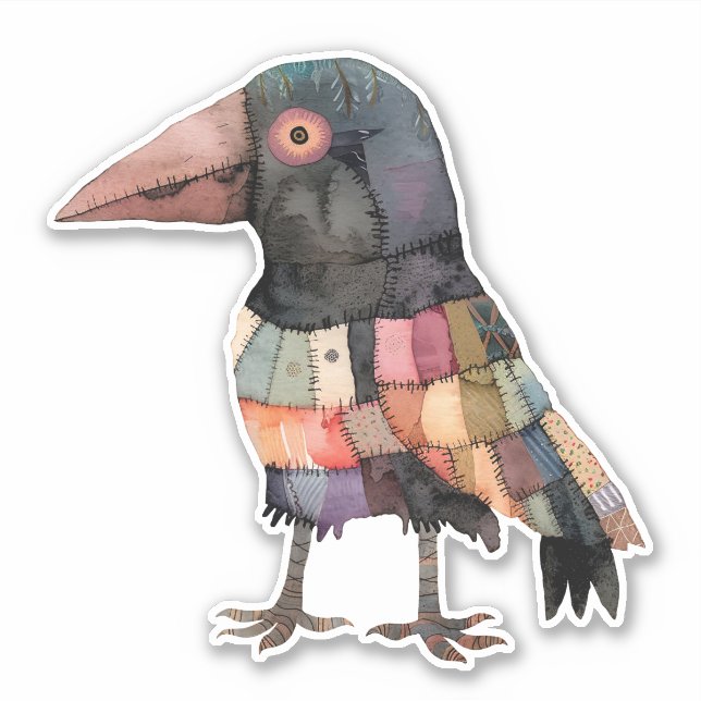 Patchwork Crow Bird Sticker (Front)