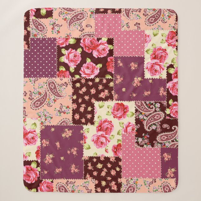 Patchwork Cute Seamless Pattern Sherpa Blanket (Front)