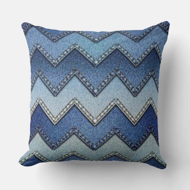 "Patchwork Denim/Chevron" THROW PILLOW (Front)