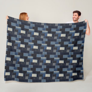 Patchwork Denim Fabric Art Illustration No14 Fleece Blanket