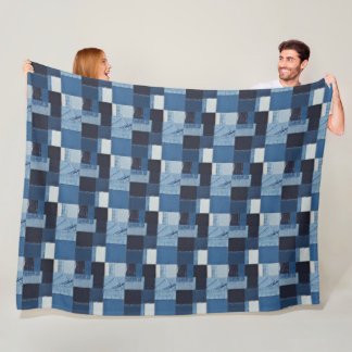 Patchwork Denim Fabric Art Illustration No18 Fleece Blanket
