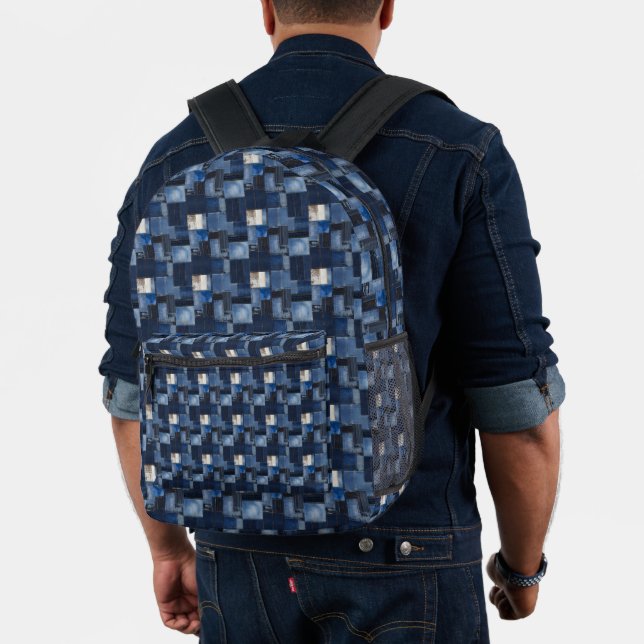 Patchwork Denim Fabric Art Illustration No1 Printed Backpack (Insitu (Model))