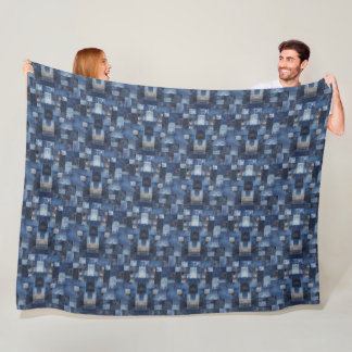 Patchwork Denim Fabric Art Illustration No3 Fleece Blanket