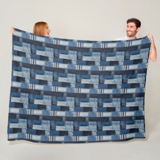 Patchwork Denim Fabric Art Illustration No5 Fleece Blanket