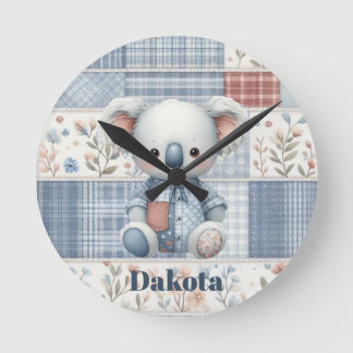 Patchwork Denim Koala Round Clock