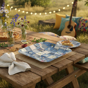 Patchwork Denim Paper Plate