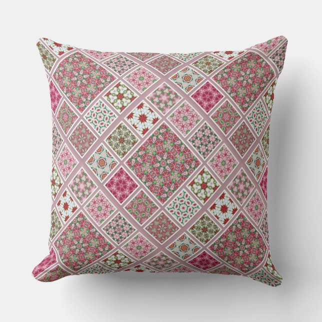 Patchwork Design in Pink and Red Cushion (Front)