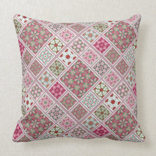 Patchwork Design in Pink and Red Cushion