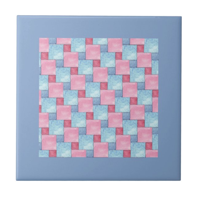 Patchwork Design Tile, Pinks, Blues Ceramic Tile (Front)