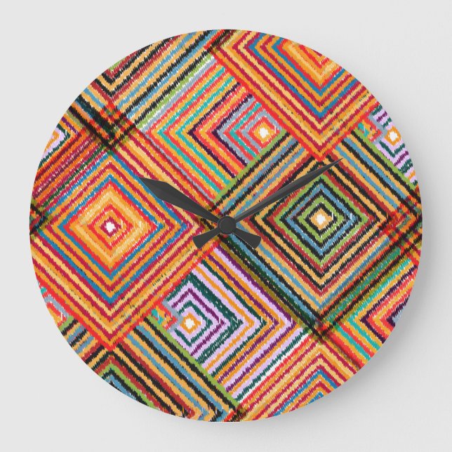 Patchwork Design with Aztec Squares. Large Clock (Front)