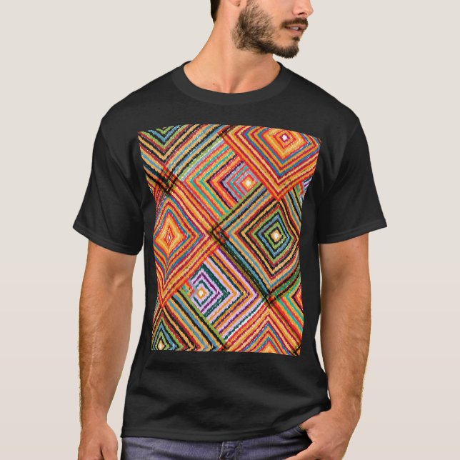 Patchwork Design with Aztec Squares. T-Shirt (Front)
