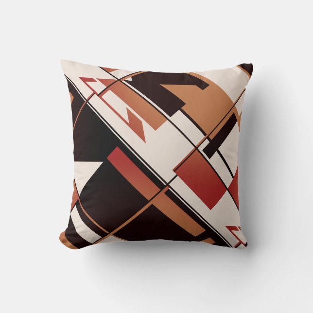 Patchwork Diagonal in Orange Shades Black Beige Cushion (Front)