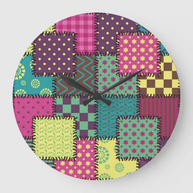 Patchwork: Diverse Patterns Background Large Clock (Front)