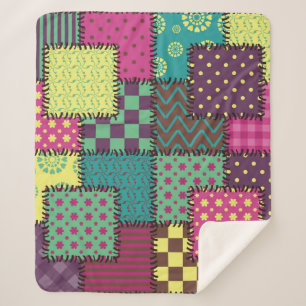 Patchwork: Diverse Patterns Background Sherpa Blanket
