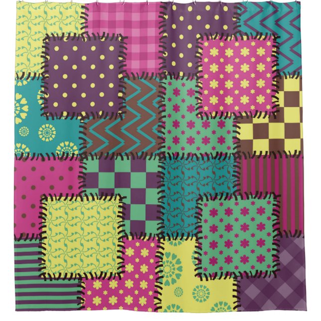 Patchwork: Diverse Patterns Background Shower Curtain (Front)