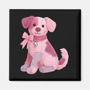 Patchwork Dog Pink Ribbon Breast Cancer Awareness Magnet