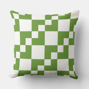 Patchwork Domino - Avocado Green and White Cushion