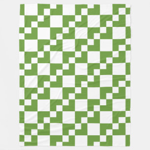 Patchwork Domino - Avocado Green and White Fleece Blanket