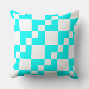 Patchwork Domino - Cyan and White Cushion