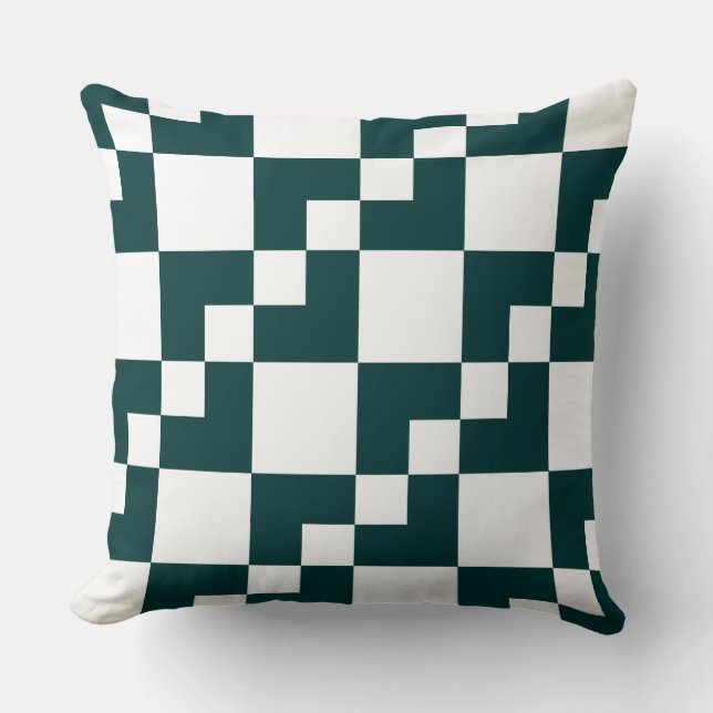 Patchwork Domino - Dark Moss Green and White Cushion (Front)