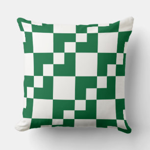 Patchwork Domino - Forest Green and White Cushion