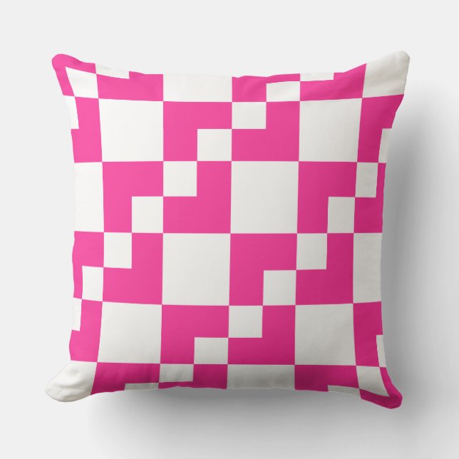 Patchwork Domino - Hot Pink and White Cushion (Front)