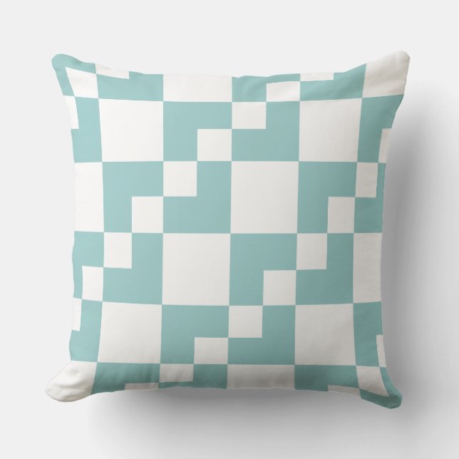 Patchwork Domino - Light Blue Green and White Cushion (Front)