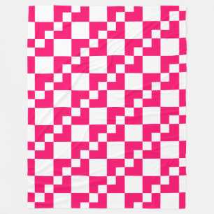Patchwork Domino - Neon Red and White Fleece Blanket