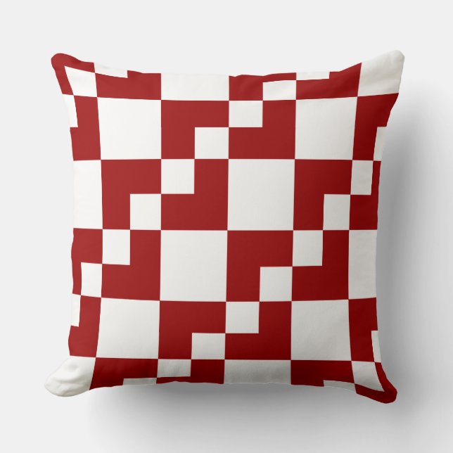 Patchwork Domino - Ruby Red and White Cushion (Front)