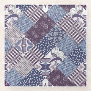 Patchwork Doodle: Vintage Boho Seamless. Glass Coaster