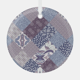 Patchwork Doodle: Vintage Boho Seamless. Glass Tree Decoration
