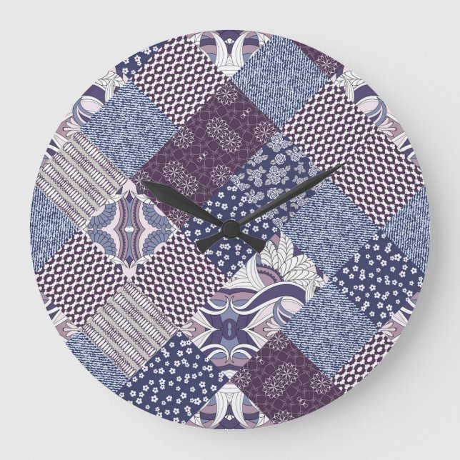 Patchwork Doodle: Vintage Boho Seamless. Large Clock (Front)
