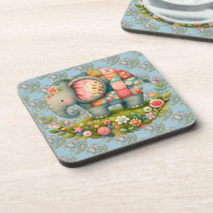 Patchwork Elephant Floral Meadow Charm Coaster
