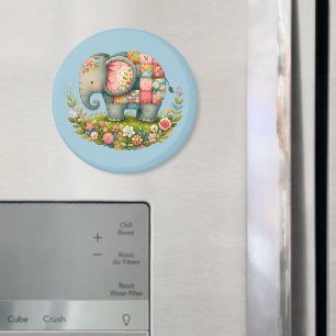 Patchwork Elephant Floral Meadow Charm Magnet