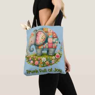 Patchwork Elephant Floral Meadow Charm Tote Bag